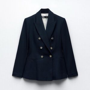 Zara Double Breasted Textured Weave Jacket